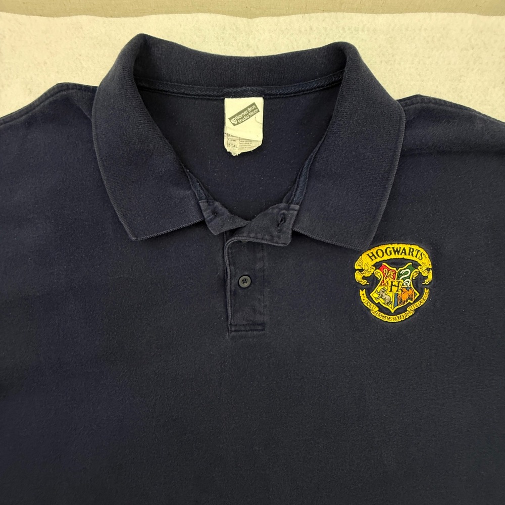 Harry Potter Hogwarts Polo Shirt Men XXXL Blue Vintage Embroidered Crest Warner - Picture 3 of 11